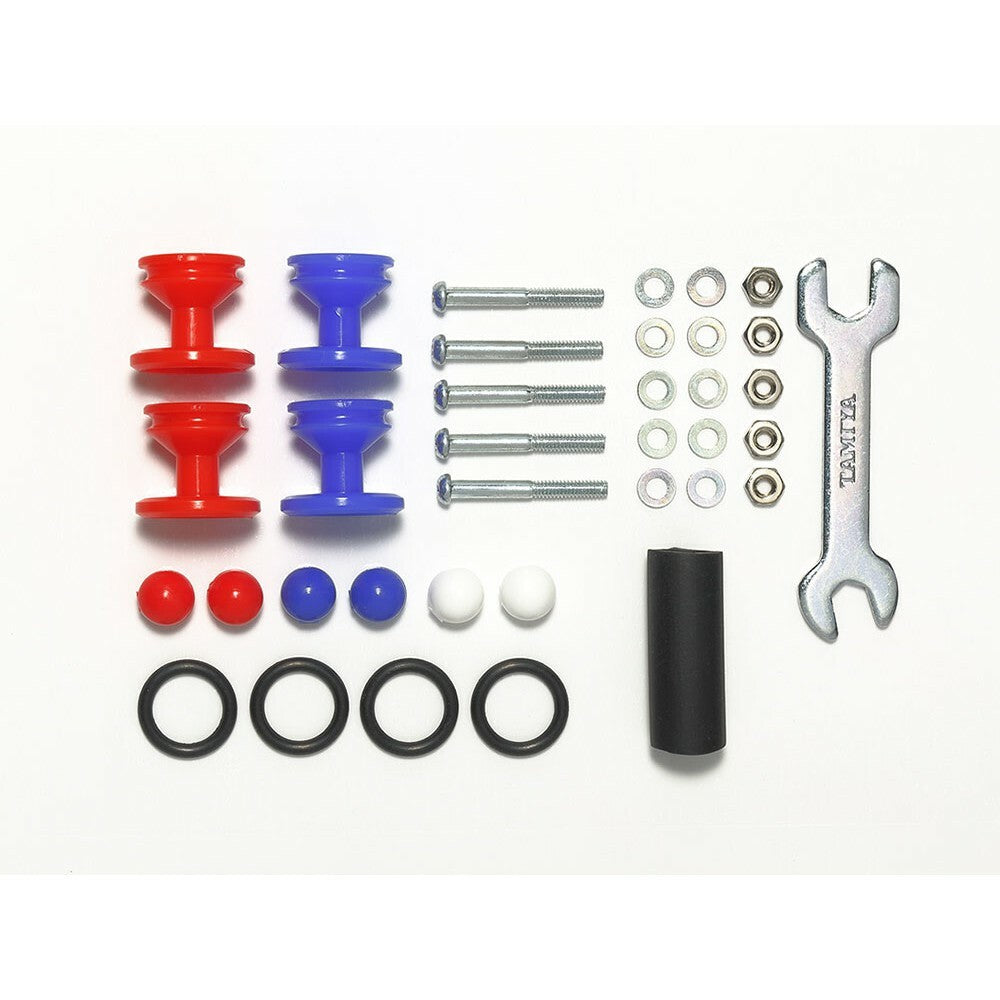 Tamiya Low Friction Plastic Double Rollers w/Rubber Rings (Red & Blue / 13mm - 12mm) - 15525