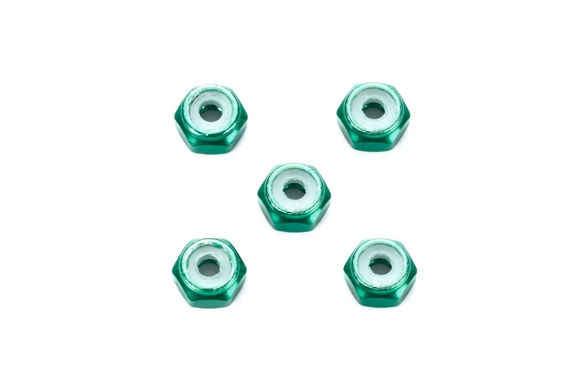 Tamiya 2mm Aluminum Lock Nut (Green , 5pcs) - 95424