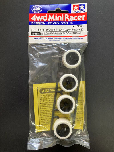 Tamiya Small Dia. Carbon Wheel & White Arched Tires (For Super X & XX Chassis) - 15415