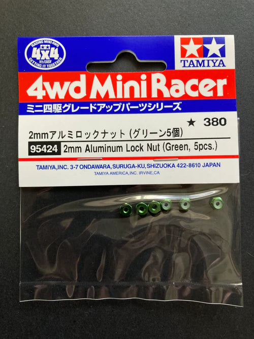 Tamiya 2mm Aluminum Lock Nut (Green , 5pcs) - 95424
