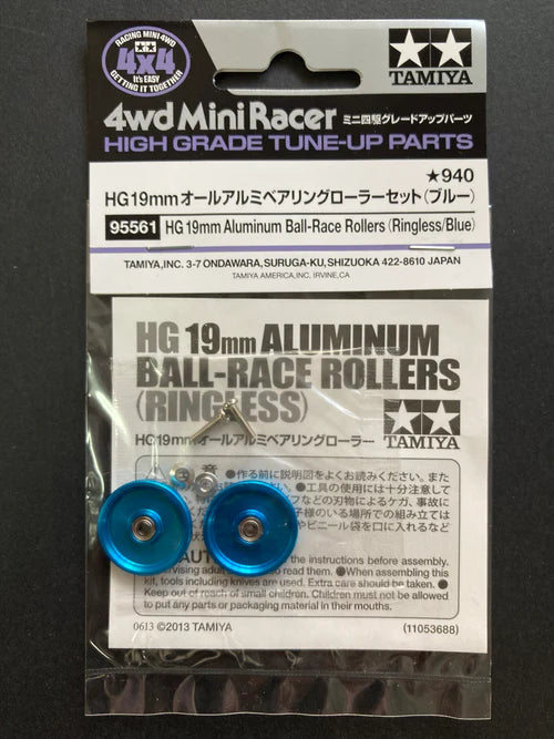 Tamiya HG 19mm Aluminum Ball-Race Rollers (Ringless / Blue) - 95561